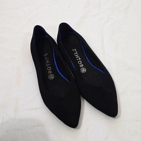 Rothy's Shoes - Rothy's Elegant Black Flats with Blue Highlights